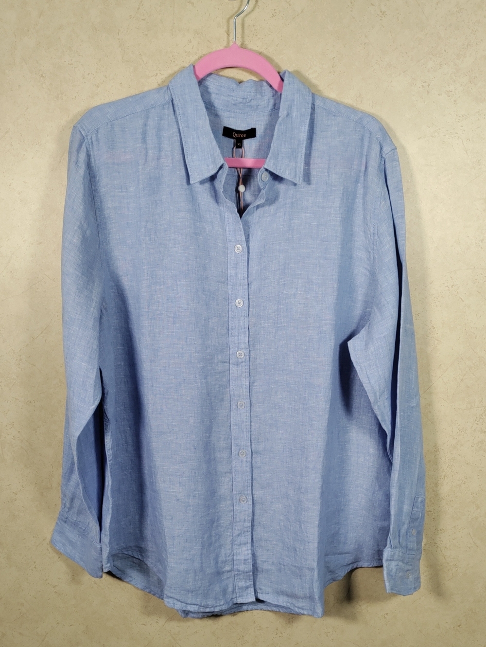 H197 Quince 100% European Linen Light Blue Button Up Shirt XL NWT